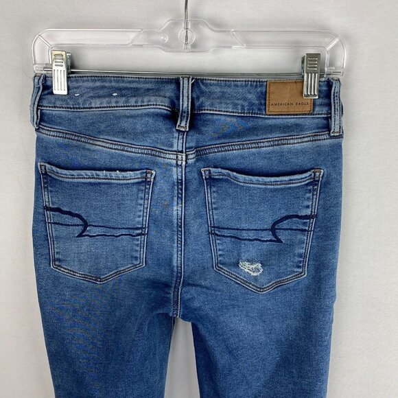 American Eagle Jeans Womens Jegging Next Level Stretch Whiskered Destroyed 6 Reg - Picture 5 of 10